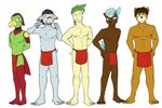 3:2 anthro anthrofied bayleef bottomwear clothed clothing fuze generation_2_pokemon group hi_res lineup loincloth loincloth_only male navel nintendo nipples phanpy pokemon pokemon_(species) pokemorph sneasel teddiursa topless xatu