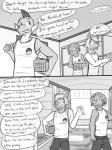 3:4 anthro anthrofied bottomwear carrying_another clothed clothing comic dialogue electrike english_text fully_clothed fuze gao_(fuze) generation_3_pokemon greyscale hi_res jolt_(fuze) male marshtomp monochrome nintendo open_mouth pawl_(fuze) pokemon pokemon_(species) pokemorph poochyena shirt shorts tank_top text topwear