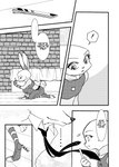 absurd_res anthro atlantica0208 bed black_and_white canid canine clothing comic dialogue disney duo ears_up english_text female fox furniture hard_translated hi_res judy_hopps lagomorph leporid male mammal monochrome necktie nick_wilde police police_uniform rabbit red_fox text translated true_fox uniform zootopia