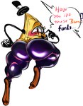 1_eye andromorph animate animate_inanimate anthro big_breasts big_butt bill_cipher bodily_fluids bow_ribbon breasts butt butt_focus clothing demon dialogue disney english_text enter101 eye_of_providence female for_a_head gravity_falls hat headgear headwear huge_breasts huge_butt humanoid illuminati intersex intersex/male legwear male nipples question_mark ribbons short short_stack solo speech_bubble stack stockings text triangle_(shape) what yellow_body