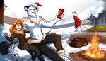 2020 7:4 abs adobe_photoshop_(artwork) ambiguous_gender angry anthro athletic athletic_male barefoot blush brin_(twokinds) campfire character_request chest_tuft christmas christmas_clothing christmas_headwear clothed clothing colored conditional_dnp container cup digital_media_(artwork) digitigrade drunk duo_focus eggnog english_text eyes_closed eyewear fake_beard feet felid female female_explorer fluffy fluffy_tail fur goggles grey_body grey_fur group hair hat headgear headwear heart_symbol hi_res holding_object holidays human keidran larger_anthro larger_male looking_around_corner male mammal multicolored_body multicolored_fur musical_note musical_symbol open_mouth open_smile outside pantherine ponytail red_hair santa_hat singing size_difference sled smaller_female smaller_human smile snow snow_leopard substance_intoxication symbol tail tail_coil text tom_fischbach topless tuft twokinds url white_body white_fur winter