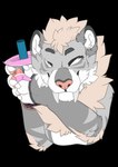 absurd_res alpha_channel beverage bubble_tea felid female flat_colors fur half-length_portrait hi_res holding_beverage holding_object mammal multicolored_body multicolored_fur portrait prehistoric_species saber-toothed_tiger sabertooth simple_background smilodon transparent_background zata