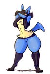 absurd_res anthro breasts chest_spike female generation_4_pokemon hand_spike hi_res lucario nintendo orange_eyes pokemon pokemon_(species) sirphilliam small_breasts solo spikes spikes_(anatomy) tail thick_thighs