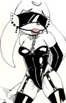 absurd_res anthro ball_gag bdsm blindfold bondage bound chain clothing dragonlordfluffyxd female gag hi_res latex latex_clothing latex_skinsuit pen piercing siren sketch sketchbook skinsuit solo tight_clothing zahra_(dragonlordfluffyxd)