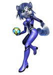 2005 3d_(artwork) accessory anthro armor belt blue_body blue_fur blue_hair bomb boots bra breasts canid canine clothed clothing digital_media_(artwork) explosives female footwear fox fur furgonomics green_eyes grenade hair hair_accessory hi_res high_heeled_boots high_heels jewelry krystal_(star_fox) mammal nintendo official_art pose shoes short_hair simple_background skinsuit solo star_fox starfox_assault tail tail_accessory tailband tight_clothing underwear unitard unknown_artist weapon