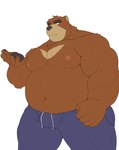 2024 absurd_res anthro bear belly big_belly black_nose bottomwear brown_body bulge clothing hi_res juuichi_mikazuki kemono male mammal moobs morenatsu musclegut muscular negitsururu nipples overweight overweight_male pants simple_background solo white_background