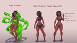 arms_around_waist athletic_wear big_breasts black_hair blue_blush blush bottomwear bra breasts celise_(tits) clothing dark_body dark_skin dragmarok dreadlocks duo english_text fan_character female female/female galotian genitals goo_creature green_eyes green_hair green_slime gym_bottomwear gym_shorts hair hi_res hug human humanoid interspecies mammal model_sheet nipples nude penis_tentacles pussy saliva_strand shorts smile sports_bra story story_in_description tentacle_slime tentacles text trials_in_tainted_space underwear