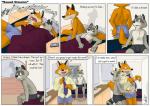 2015 aiden_harris animal_genitalia anthro balls canid canine closet_coon clothing colin_young comic dialogue duo english_text fondling fox fully_sheathed furgonomics genitals leafdog male male/male mammal musical_note musical_symbol procyonid raccoon ringtone sheath symbol tail tail_clothing text underwear