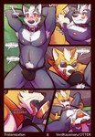 armpit_hair bed blush body_hair canid canine canis clothing comic dialogue duo english_text eyewear fox furniture genitals hi_res james_mccloud licking male male/male mammal nintendo oral penis pubes star_fox sunglasses text tongue tongue_out underwear ventkazemaru wolf wolf_o'donnell