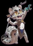 2024 alpha_channel anthro bottomwear chibi clothing dinosaur erunroe felid fur leopard loincloth male mammal markings melee_weapon pantherine polearm prehistoric_species reptile scalie solo spear spots spotted_body spotted_fur weapon yellow_eyes