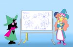 14:9 2024 anthro big_hat bovid bovine cattle claire_higsby deltarune duo female hi_res male male/female mammal markers ralsei simple_background super_lesbian_animal_rpg thefoxxhole thinking trans_(lore) trans_woman_(lore) undertale_(series) whiteboard