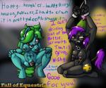 2015 6:5 abs absurd_res anthro anthrofied birthday bottle bound breasts brown_eyes clexyoshi clitoris clitoris_piercing clothing collar container crouching cuff_(restraint) cutie_mark dialogue dildo duo english_text equid equine fall_of_equestria fan_character female genital_piercing genitals gold_(metal) green_hair hair hasbro hat headgear headwear hi_res horn kneeling mammal my_little_pony mythological_creature mythological_equine mythology navel nipples nude object_insertion party_hat penetration piercing poprocks_(oc) purple_hair pussy pussy_piercing restraints sex_toy shackles slave stump_horn tail tail_wraps text unicorn vaginal vaginal_penetration wishy_washy_(clexyoshi) wraps