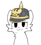 1800s 2024 :3 anthro armor blush boy_kisser_(meme) callmetatsuo digital_media_(artwork) fur headgear helmet hi_res looking_at_viewer male meme pickelhaube prussia prussian silly_cat_(mauzymice) simple_background solo white_background white_body white_fur