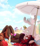 2017 ailurid alcohol anthro antlers areola arms_bent bare_breasts beach bent_legs beverage body_of_water bottle breast_size_difference breasts bucket bulge clothed clothing cloud container deer dragon duo_focus electronics english_text eyewear female game_boy_color game_boy_color_console game_boy_family game_console game_screen gaming group gynomorph hair handheld handheld_console hi_res holding_console holding_game_boy_color holding_object horn intersex knock-kneed legs_together logo long_hair lying lysergide male mammal membrane_(anatomy) membranous_wings moose multicolored_hair mythological_creature mythological_scalie mythology new_world_deer nintendo nintendo_console nipples on_back outside planted_legs playing_video_game pokemon pokemon_logo red_panda sand sand_castle scalie screen sculpture seaside sign sitting sky special_edition_console sunglasses text topless water wings