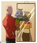 amber_(snoot_game) anon_(snoot_game) anthro bald carrying_another carrying_child cavemanon_studios clothed clothing daughter_(lore) espectro111222 fang_(gvh) father_(lore) father_and_child_(lore) father_and_daughter_(lore) featureless_face female goodbye_volcano_high group hair hi_res human male mammal mirror mother_(lore) mother_and_child_(lore) mother_and_daughter_(lore) navel open_mouth orange_eyes overalls parent_(lore) parent_and_child_(lore) parent_and_daughter_(lore) silver_hair snoot_game trio wings