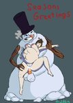 absurd_res anthro awful_lad balls belly big_belly blizzard_entertainment bodily_fluids carrot_for_a_cock clothing cum cum_inflation cum_inside duo elemental_creature female genital_fluids genitals hat headgear headwear hi_res human humanoid inflation living_snowman male male/female mammal mei_(overwatch) mineral_fauna nipples overwatch slightly_chubby slightly_chubby_female smoking snow snow_balls snow_creature snowman thick_thighs top_hat