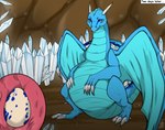 belly big_belly blue_body blue_eyes blue_scales cave claws crystal dragon duo egg female feral horn julis-rocks looking_at_self membrane_(anatomy) membranous_wings mythological_creature mythological_scalie mythology pregnant pregnant_female pregnant_feral scales scalie tail time_skip wings