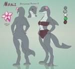 accessory anthro bikini blowhole bottlenose_dolphin breasts cetacean clothed clothing digitigrade dolphin dorsal_fin feet female fin flower flower_in_hair flukes gradient_background green_eyes grey_body hair hair_accessory hands_on_hips hi_res impala_lily looking_away mammal marine membrane_(anatomy) model_sheet multicolored_body norvic nude oceanic_dolphin plant simple_background small_breasts solo swimwear tail tail_fin toes toothed_whale two-piece_swimsuit two_tone_body webbed_feet white_body