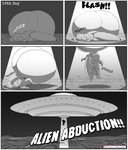 absurd_res alien_abduction anthro balls base_three_layout big_balls big_penis blockage_(layout) comic count day_count different_sound_effects english_text five_frame_image flash_(sound_effect) flying_saucer four_frame_grid genitals hi_res horizontal_blockage huge_balls huge_penis hyena hyper hyper_balls hyper_genitalia hyper_penis jeffrey_taggart kidnapping male mammal meme monochrome no_nut_november number onomatopoeia penis sleeping snoring solo sound_effects suspended_by_balls text thewilldpink three_row_layout tractor_beam ufo vowelless vowelless_sound_effect zzz