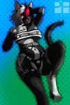 2024 2:3 absurd_res anklet anthro artist_logo big_breasts bite biting_lip biting_own_lip black_body black_fur black_hair breasts clothed clothing colored colored_nails digital_media_(artwork) digitigrade domestic_cat facial_piercing felid feline felis female finger_on_chin fur hair hand_behind_head hand_on_breast hi_res highlights_(coloring) hot_pink_hair jewelry juniper_(pxlfx69x) logo looking_at_viewer lying mammal meme meme_clothing multicolored_hair nails nipple_outline on_back piercing pornstar_(meme) portrait pxlfx69x raised_leg red_eyes shaded simple_background smile solo tail teeth_showing three-quarter_portrait tuxedo_cat white_body white_fur white_hair