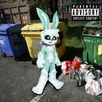 anthro blue_body blue_fur czech english_text fluffy fur lagomorph leporid male mammal nude parental_advisory pleskoslez plesky_(pleskoslez) rabbit solo text white_body white_fur