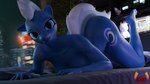 16:9 3d_(artwork) 4k absurd_res anthro anthrofied bed blue_body blue_eyes blue_hair breasts butt cutie_mark digital_media_(artwork) equid equine feet female friendship_is_magic furniture hair hasbro hi_res humanoid_feet looking_at_viewer loveslove mammal multicolored_hair my_little_pony night_glider_(mlp) nude on_bed plantigrade solo two_tone_hair white_hair widescreen window