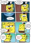 anthro bodily_fluids comic crying detailed_background dialogue english_text frown hi_res male marine musical_note musical_symbol nickelodeon on_model pancaketiffy sea_sponge singing smile solo speech_bubble spongebob_squarepants spongebob_squarepants_(character) squidward's_house symbol tears text toony