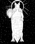 2022 4:5 5_fingers ambiguous_gender anterior_nasal_aperture anthro armadillo cosmic_background deity digital_media_(artwork) fantasy fingers hi_res inktober leprzil looking_at_viewer mammal monochrome nails shield sketch solo space standing star xenarthran