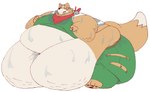 2019 4_fingers ambergate anthro belly big_belly biped bodily_fluids canid canine clothed clothing digital_media_(artwork) dipstick_tail fingers fox fox_mccloud fur green_clothing huge_belly kerchief male mammal markings morbidly_obese morbidly_obese_anthro morbidly_obese_male neckerchief nintendo obese obese_anthro obese_male open_mouth overweight overweight_anthro overweight_male red_kerchief red_neckerchief simple_background solo star_fox sweat tail tail_markings toony torn_clothing white_background