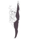 4:5 alba_(sillyniko) bottomwear braided_hair braided_pigtails clothing female flexible hair hi_res horn human mammal one_leg_up pigtails raised_leg sillyniko sketch solo splits spread_legs spreading standing tight_bottomwear tight_clothing vertical_splits