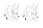 2024 anthro armor canid canine canis ears_up fur hair half-closed_eyes headgear headshot_portrait helmet jackal khopesh_(a-side) male mammal monochrome mouth_closed narrowed_eyes portrait reagan700 sketch smile smirk solo