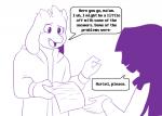 2015 anthro asriel_dreemurr boss_monster_(undertale) bovid caprine class clothed clothing desk dialogue duo english_text fatz_geronimo female furniture goat hoodie horn human long_ears male mammal paper pen table text topwear undertale undertale_(series)