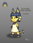 animal_crossing ankha_(animal_crossing) anthro biped clothed clothing domestic_cat english_text felid feline felis female hair mammal nintendo solo tail text toby_art yellow_body