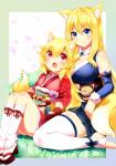 :3 :o absolute_territory akane_futaba animal_humanoid aoi_futaba armwear asian_clothing blonde_hair blue_eyes blush bottomwear breast_size_difference breasts canid canid_humanoid canine canine_humanoid clothing detached_sleeves duo east_asian_clothing female footwear fox fox_humanoid fox_tail hair hi_res humanoid japanese_clothing kimono legwear long_hair mammal mammal_humanoid naomi_(sekai_no_hate_no_kissaten) open_mouth red_eyes sash sitting skirt smile socks thigh_highs