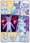 anthro blue_body blue_fur clothed clothing comic conditional_dnp corruption dialogue english_text felid feline female fur genitals group hi_res magic magic_user male mammal nude paliken purple_body purple_fur pussy ryoku_(character) text url vaatari