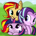 1:1 2017 blonde_hair blue_hair blue_highlights counterpart cuddling digital_drawing_(artwork) digital_media_(artwork) equestria_girls equid equine eyebrows eyelashes female feral floppy_ears friendship_is_magic fur group hair hasbro highlights_(coloring) horn horse looking_at_another looking_back looking_back_at_another looking_up looking_up_at_another lying mammal multicolored_hair my_little_pony mythological_creature mythological_equine mythology on_front pink_body pink_fur pony purple_body purple_eyes purple_fur purple_hair red_hair smile starlight_glimmer_(mlp) sunset_shimmer_(eg) teal_eyes tjpones trio twilight_sparkle_(mlp) two_tone_hair unicorn