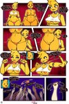 2023 2:3 absurd_res animatronic anthro avian bird black_sclera blonde_hair breasts chica_(fnaf) chicken clitoris clothed clothing comic cover cover_art cover_page dialogue digital_media_(artwork) duo english_text female female/female five_nights_at_freddy's five_nights_at_freddy's_2 galliform gallus_(genus) genitals gradient_background hair hi_res kevwrite machine panties panties_down partially_clothed phasianid pink_clothing pink_eyes pink_panties pink_underwear pussy robot scottgames simple_background speech_bubble text toy_chica_(fnaf) underwear underwear_down yellow_body