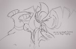 2024 black_and_white blush blush_lines deinovolt dialogue digital_drawing_(artwork) digital_media_(artwork) duo embarrassed english_description english_text eyes_closed gallade garchomp generation_4_pokemon generation_6_pokemon intimate line_art love male male/male mega_evolution mega_gallade mega_garchomp monochrome nintendo pokemon pokemon_(species) sketch spikes spikes_(anatomy) talking_to_another talking_to_partner text unfinished