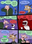 6_panel_comic anthro blue_background bovid brown_body brown_fur caprine cigarette cigarette_burn clothing curved_horn dialogue domestic_pig english_text fur goat group half-closed_eyes happyroadkill hi_res hoodie horn machine male mammal messy_room narrowed_eyes open_mouth pajama_pants pink_body pink_skin profanity purple_background red_background robot shirt simple_background smoking smoking_tobacco speech_bubble stubble suid suina sus_(pig) t-shirt text topwear trio tusks