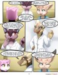 2019 claws clothed clothing collar colored comic crossgender darkmirage dialogue digital_media_(artwork) doctor ear_piercing ear_ring english_text female greeting hi_res horn nii_otter open_mouth piercing quetzalli_(darkmirage) redoxx reptile ring_piercing scalie simple_background smile text vicious_kitty zaos_(anidra)