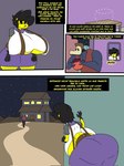 3:4 anthro big_breasts black_hair breasts caviid clothing comic costume duo female guinea_pig hair halloween hi_res holidays huge_breasts kuge male mammal piku_(kuge) rodent scalie solo spanish_text text yellow_body