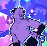 anthro arm_warmers armwear bottomwear canid canine canis clothed clothing comic dancing domestic_dog eyes_closed fur hair hi_res male mammal rygel_spkb shorts solo topless topless_male