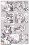 after_sex anthro balls bell bodily_fluids canid canine comic cum cum_everywhere dialogue dragon english_text female fox fur genital_fluids genitals greyscale group half-erect hi_res iradeon male mammal markings messy monochrome mythological_creature mythological_scalie mythology nia_(senz) pawpads penis scalie scarf sean_(senz) senz speech_bubble tail text tribal tribal_markings url varkox_(senz)