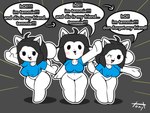 4:3 anthro bottomless clothed clothing dialogue female genitals group pussy tem tonytoran trio undertale undertale_(series)