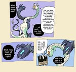 2_heads annoyed bedupolker blue_body blue_scales comic dialogue dragon english_text limerence_(bedupolker) lust_(bedupolker) male multi_head mythological_creature mythological_scalie mythology scales scalie solo speech_bubble text weezer white_body white_scales