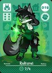 amiibo_card anthro arturfox black_hair bottomwear canid canine canis card clothing footwear green_eyes grey_body hair hi_res male mammal pants rakurai_senku(raikoukitsune) shoes solo wolf