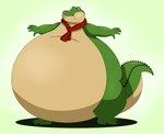 anthro belly big_belly chubby_cheeks crocodile crocodilian crocodylid hi_res lyle_(lyle_lyle_crocodile) lyle_lyle_crocodile male mostly_nude obese overweight reptile scales scalie scarf scarf_only solo tyrotspacecat