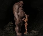 3d_(artwork) balls digital_media_(artwork) duo fangs genitals hi_res human humanoid humanoid_pointy_ears lex-icon male male/male mammal ogre penis pointy_ears size_difference teeth