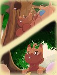 absurd_res anthro berry breasts comic curious female food fruit fungus generation_8_pokemon greedent hi_res jaylus_t_meowstic mushroom nintendo oran_berry outside plant pokemon pokemon_(species) pokemon_berry solo tree