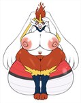 2021 anthro areola belly big_areola big_belly big_breasts big_butt big_nipples big_pussy blush breasts buckteeth butt cinderace colored digital_media_(artwork) ears_down exercise_ball eyelashes female front_view generation_8_pokemon genitals gigantamax_cinderace gigantamax_pokemon heart_on_belly heart_symbol hi_res huge_areola huge_breasts huge_butt huge_nipples long_ears matospectoru navel nintendo nipple_dip nipples open_mouth open_smile pink_areola pink_nipples pink_tongue pivoted_ears pokemon pokemon_(species) pussy red_eyes red_nose simple_background sitting sitting_on_object slightly_chubby slightly_chubby_anthro slightly_chubby_female smile solo teeth thick_thighs tongue white_background white_body white_ears yellow_inner_ear